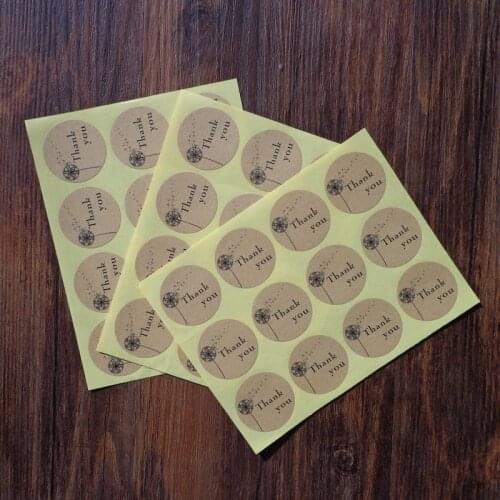 120pcs Round Kraft Thank You Seal Sticker Dandelion Circle Paper Point Sticker Label Self-adhesive Stationery Sticker Dia.35mm