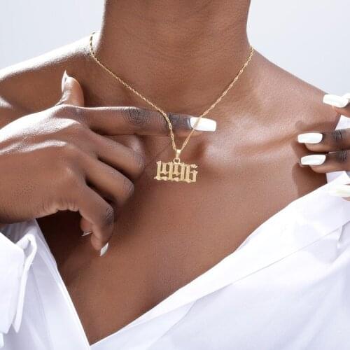 1985-2020 Birth Year Number Choker Necklaces For Women Stainless Steel Gold Pendant Necklace Collares Chain Friend Jewelry Gifts