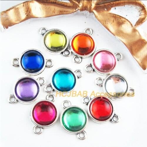 20 New Smooth Charms Mixed Acrylic Round Connectors Tibetan Silver Tone 12x18mm
