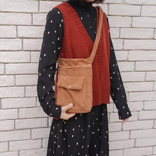 2019 solid students corduroy shoulder bags casual tote candy color crossbody women jelly bags DJDD-119