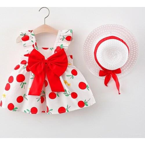 2021 Summer Baby Girl Dress Toddler Infant Printed Princess Dresses for 1 Year Girl Birthday Clothing With Hat Baby Suits Outfit