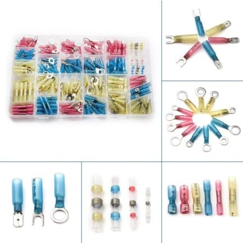 260Pcs Assorted Solder Sleeve Wire Connectors Fork U-type Electrical Crimp Ring Spade Butt Splice AWG22-10 Crimp Terminal Kit