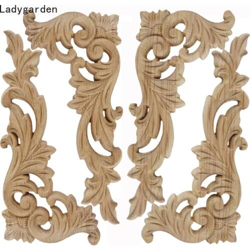 4PCS European Woodcarving Decal Corner Applique Frame Wall Door Home Furniture Decorative Statues Wooden Sculptures 15/28/30cm