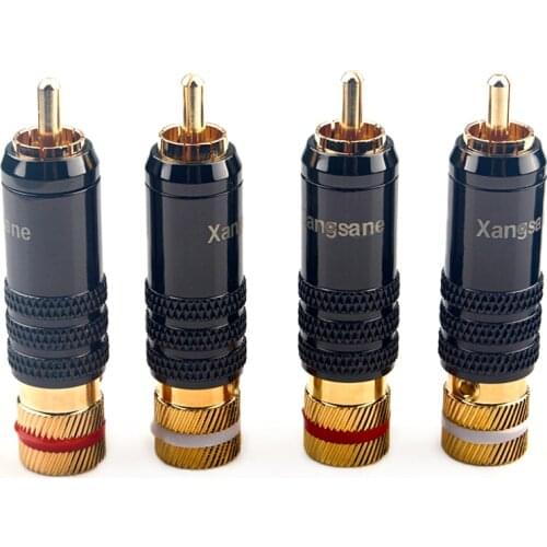 High quality 4 Pcs DIY Pure Copper Gold Plated RCA Lotus Plug HiFi Audio Signal Cable Connector