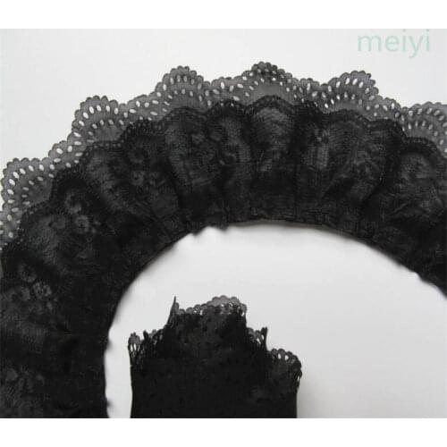 5 yards Black 65mm 3-layer Pleated Organza Lace Ribbon Gathered Mesh Chiffon Fabric Handmade DIY Lace Trim Sewing Craft