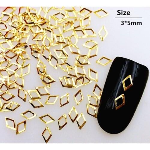 500Pcs/Lot 3*5mm Gold Silver Hollow Diamond Rhombus Rivets Studs Metal Alloy Nail Art Decorations 3D DIY Nail Stickers/Charms