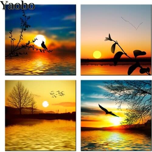 5D Diamond Embroidery Sunset Seascape Cross Stitch Diamond Painting Full Square round Diamond Mosaic Beach Nature landscape