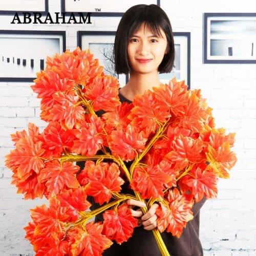 78CM 12pcs 5Fork Large Artificial Red Maple Leaf Bundle Plastic Tropical Plants Branch Plant Wall Material Garden Shop Home Deco