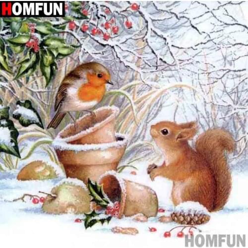 HOMFUN Full Square/Round Drill 5D DIY Diamond Painting "Squirrel forest winter" 3D Embroidery Cross Stitch 5D Decor Gift A30164