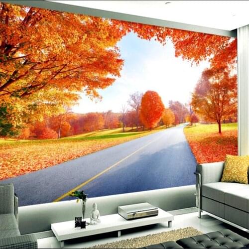 Beibehang Custom wallpaper large-scale romantic dreamy autumn maple forest wood garden living room background wall painting