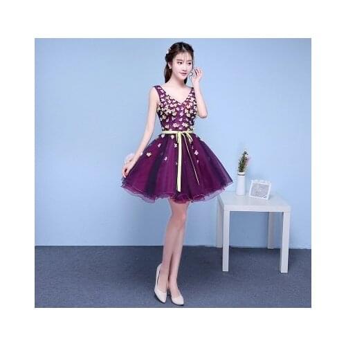 Free ship dark purple 3d flowers tutu lovely sleeve short lolita dress