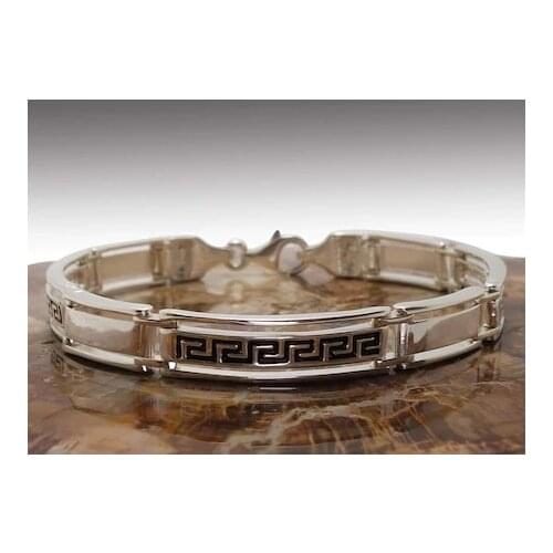 Hand Made Real Silver Greek Pattern Bracelet For Men with gift box