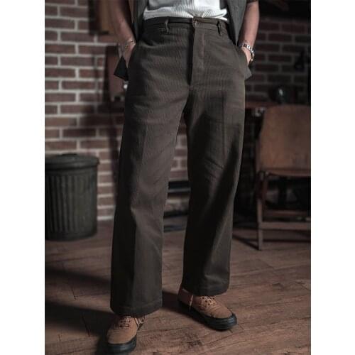 Bronson Vintage 13 oz. Cotton Bedford Cord Men’s High Waist Pants Casual Loose Brown Ankle-Length Pants