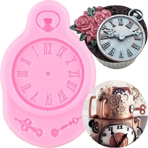 Clock Shape Cake Border Silicone Mold Watch Fondant Molds Steampunk Cake Decorating Tools Candy Resin Chocolate Gumpaste Moulds