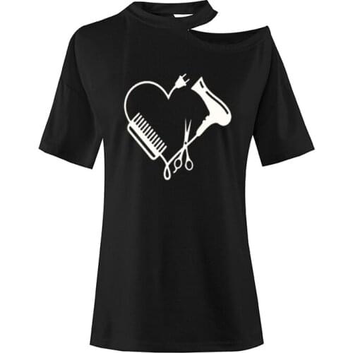 Womens Short Sleeve Summer T-Shirt Hair Stylist Heart Comb Scissor Dryer T Shirt Casual O-Neck T Shirts Female Tees Camisetas