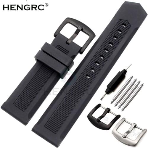 HENGRC Rubber Watchband 22mm Men Black Orange Sport Diving Silicone Watch Band Strap Bracelet Stainless Steel Metal Pin Buckle