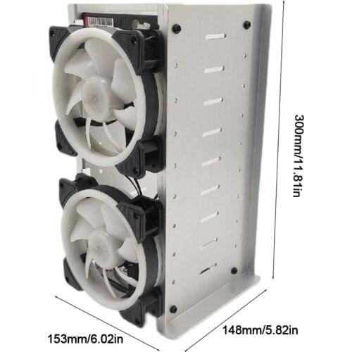 R58A 10 Bay Hard Drive Cage 3.5in Rustproof Hard Drive Tray Rack Aluminum Alloy PC Classic HDD Stacking Bracket with Fans