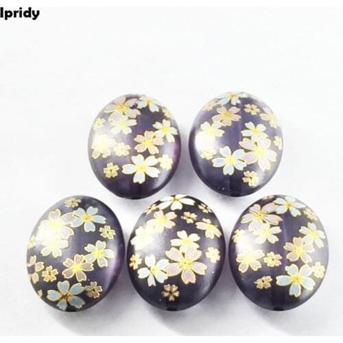 Ipridy Black color Japan Painting Vintage Japanese Drawing Beads Oval the bottom of color Flower Pattern 20X29mm 10 Pcs /lot