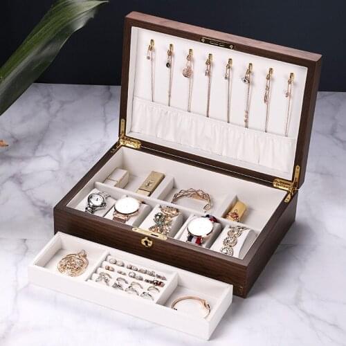 Classical Wooden Jewelry Box Retro Wooden Ring Necklace Jewelry Storage with Lock Home Storage Box Living Room Home Decoration