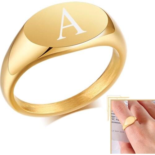 LETAPI 2021 New Customize Signet Ring for Women Gold Color Solid Stainless Steel Stamp Ring Minimalist Metal Name Jewelry Gifts