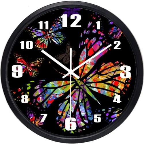 Colorful butterfly Wall Clock Fashion Mute Large Home Wall Clock Personalized Glass Quality Clock