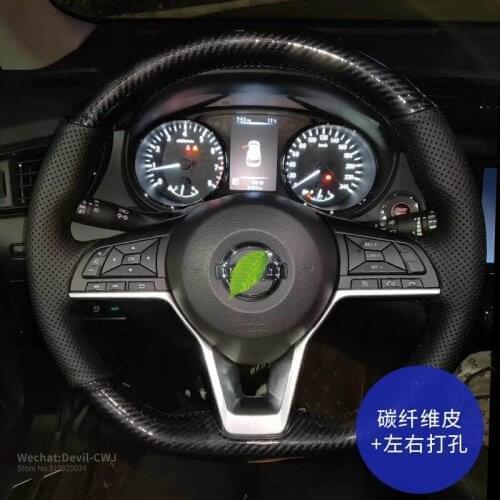 Steering wheel cover for Nissan Sylphy Qashqai Teana Tiida Murano X-TRAIL hand-stitch Carbon Fible & Perforated Leather