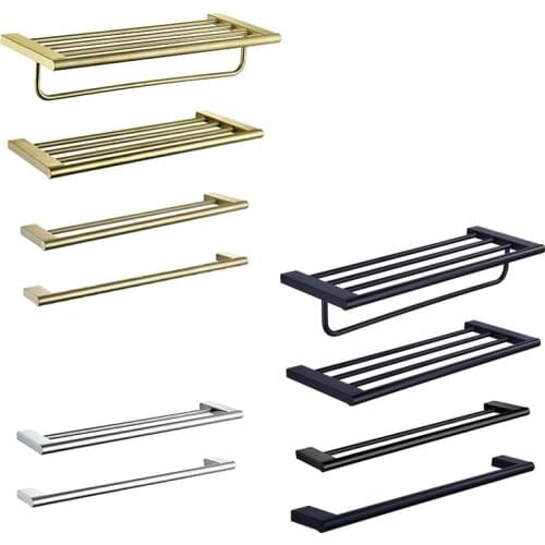 Matte Black Stainless Steel Fixed Bath Towel Rack Bar Brushed Gold Bathroom Kitchen Storage Racks Towel Holders Wall Mounted