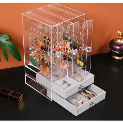 Multifunctional Transparent Jewelry Box Dustproof Display Stand Three-dimensional Large Capacity Necklace Earring Storage Box