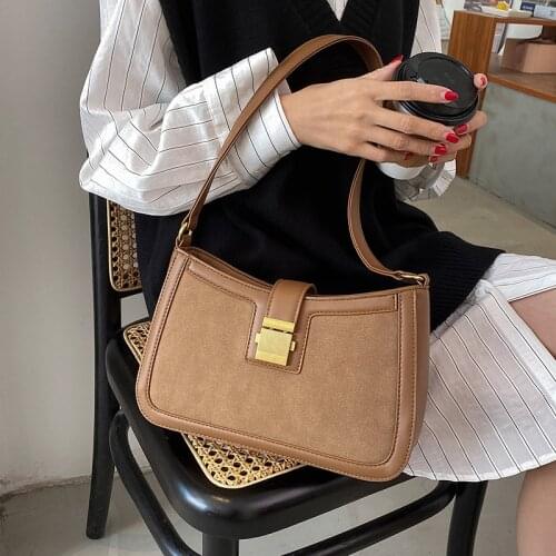 Fashion Women Solid Color Shoulder Lock Handle Bag Trend Casual PU Material Summer Cross Body Bag Ladies Girls Handbag Small Tot