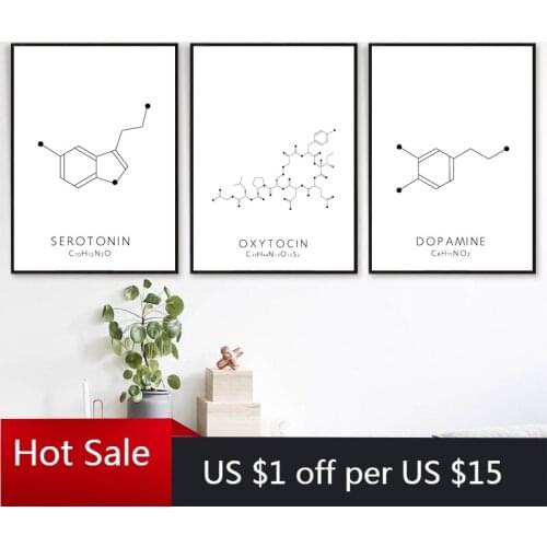 Molecule Serotonin Wall Art Canvas Painting Poster Print Dopamine Molecular Structure Picture Chemistry Science Room Decor