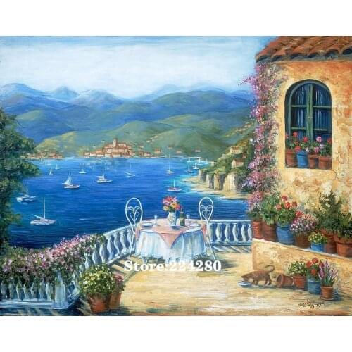 Restaurant terrace view Needlework Aida Cross stitch 14CT Unprinted Embroidery kits Arts Cross-Stitching,DIY Handmade Home Decor
