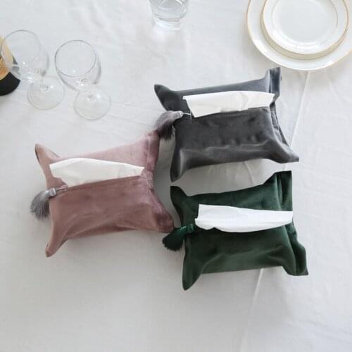 Nordic Velvet Retro Tissue Box Tassel Pumping Box Home Car Tissue Pumping Dark Green Car Tissue Box