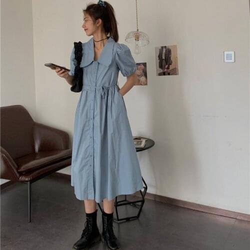 2021 New Shirt Skirt College Style Student Skirt Explosive French Temperament Short-sleeved Shirt Skirt A-line Long Skirt