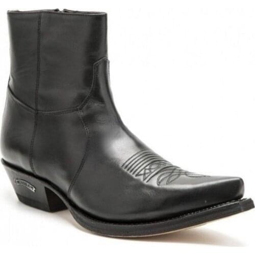 New Men PU Belt Zipper Ankle Western Cowboy Boots Thick Heel Pointed Sewing Middle Tube Boots Fashion Hairstylist Boots 5KE432