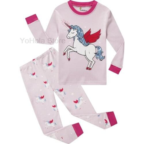 Cartoon Unicorn Baby Girls Pajamas Suit 2 3 4 5 6 8 Years Children Clothes Sets Kids Clothes Sets T-Shirts Pant Sleepwear Cotton