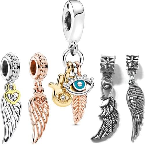Rose Gold Angel Wings Pendant Fit Original Pan Charms Bracelet Jewelry for Women Pulsera DIY Liberty Wings Beads Accessories