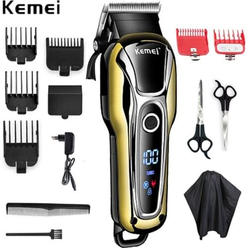 Kemei Professional Barber Hair Clipper Electric Hair Trimmer for Men LED Display Hair Clippers Wireless Hair Cutter