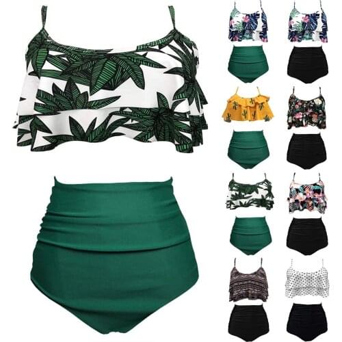Plus Size New Sexy Bikini Mujer Set 2 Pieces Wave Print Cup Split Cover-up Swimsuit Beachwear Bathing Suit Push Up Swimwear 2021