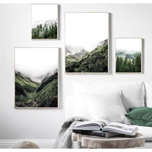 Nordic Mountain Forest Lanscape Wall Art Canvas Poster and Print Canvas Painting Decorative Picture for Living Room Home Decor