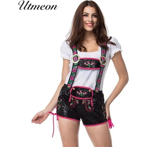 UTMEON White Peasant Top and Lederhosen Beer Girl Costume Cosplay Halloween Costumes For Women Sexy Maid Costume