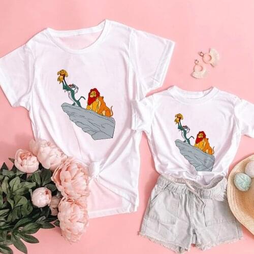 Funny Lion King Simba T-shirt Casual Short Sleeve Shirt Couple Matching Clothes Summer Mommy and Kids Tops Children’s Tshirt