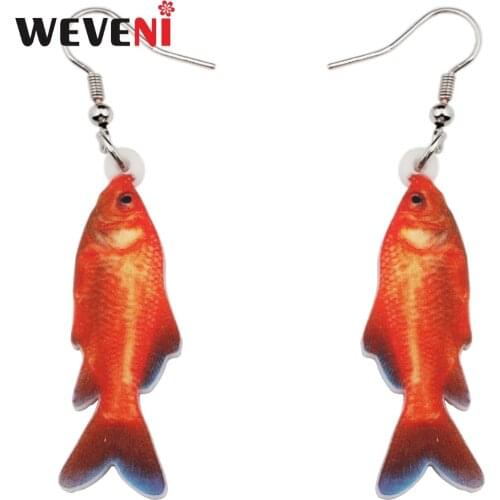 WEVENI Statement Acrylic Gold Fish Earrings Dangle Drop Ocean Sea Big Long Fashion Novelty Jewelry For Girls Women Ladies Gift