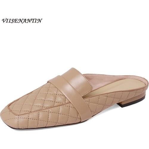 2021 summer fashion new outer wear diamond plaid pink black white sandals and slippers without heel flat lazy Muller shoes women