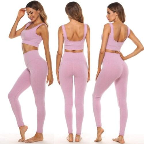 2 Piece Sets Womens Ribbed Yoga Suit Fitness Bra and Seamless High Waisted Sports Leggings Workout Clothes For Women Yoga Bra Se