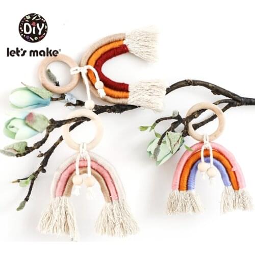 LetS Make 1pc Weaving Rainbow Wooden Ring Baby Toys Play Gym Wooden Toys Crochet Hanging Wood Teether Toys Biting Baby Teether