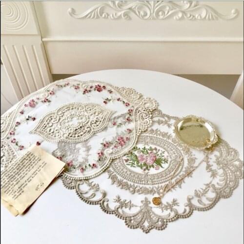 1Pcs for Dining Table Embroidery Fabric Lace Coaster European Mat Plate Placemat Insulation Craft Style 2Color Anti-scald