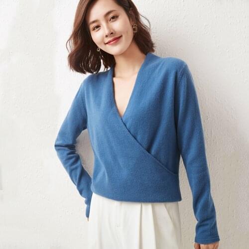 100% Wool Pullovers Long Sleeves V-Neck Clothes Fashion Standard Tops 2021 Autumn/Winter Women Sweaters