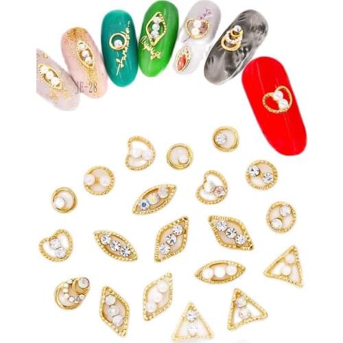 100PCS 3D Nail Art Charms,Triangle,Square,Oval,Alloy Rhinestone Gems Pearl Jewelry Decoration Nails Art Glitter Rhinestone 28-51