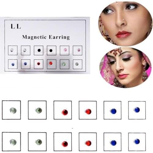 12pcs/Card Magnet Stud Nose Ring Magnetic Earring Piercings Ear Tragus Cartilage Lip Labret Fake Cheater Non Pierced Jewelry