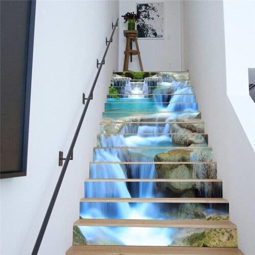 13Pcs/Set Waterfall Creative Stair Stickers Decorative Living Room PVC Self-Adhesive Home Waterproof Wall Stickers Step Stickers